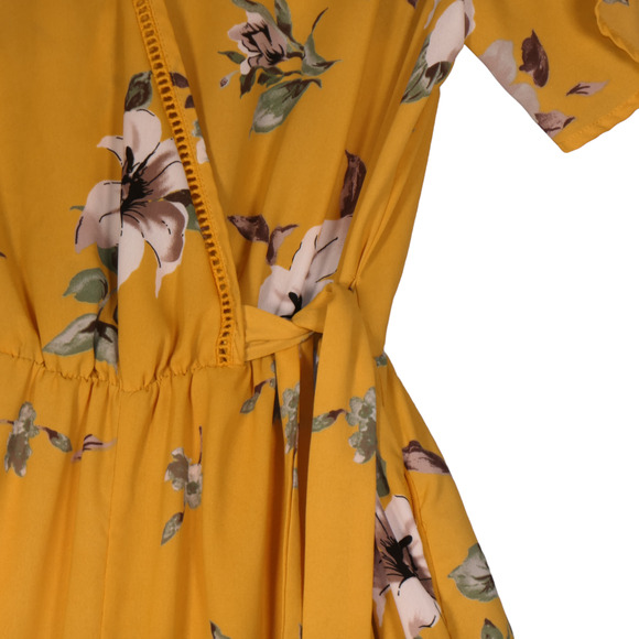 Sienna Sky Jumpsuit Womens L Mustard Floral Wide Leg Elastic Waist Pockets Boho - Picture 5 of 14